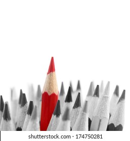 Red Pencil Standing Out From Others