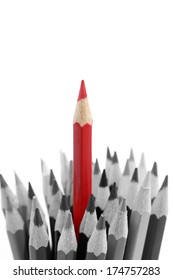 Red Pencil Standing Out From Others