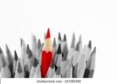 Red Pencil Standing Out From Others