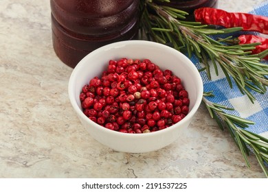 Red Pepper Corn Seeds Aroma Spice In The Bowl