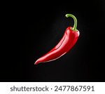 Red pepper isolated on black background, Spicy, food blog, food concept