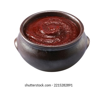 Red pepper paste in a jar on a white background - Shutterstock ID 2215282891