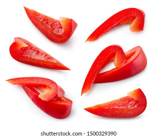 Red pepper. Pepper slice isolate. Paprika. Red bell pepper piece. With clipping path.