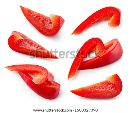 Red pepper. Pepper slice isolate. Paprika. Red bell pepper piece. With clipping path.