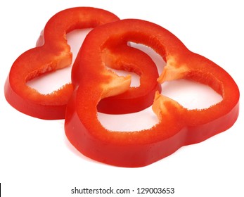 Red Pepper Slices On White Background