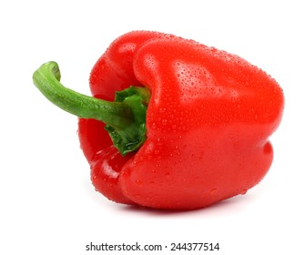 red pepper with water drops on white background