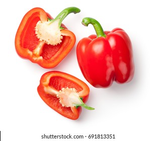 Red peppers isolated on white background. Top view - Shutterstock ID 691813351