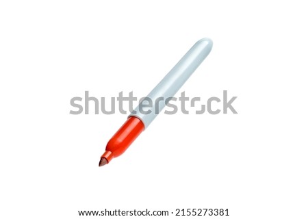 Red Permanent Marker With Cap Off Isolated on White Background