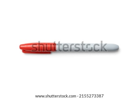 Red Permanent Marker with cap on Flatlay Isolated on White Background