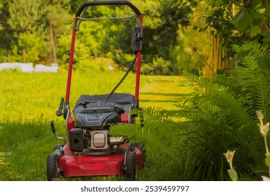 
Red petrol lawn mower - mowing a large (laaaaaaaaarge ) lawn on a hot summer day . Mowing the lawn on a sunny summer afternoon "attacking" with the aromas of herbs, flowers and freshly cut grass
 - Powered by Shutterstock