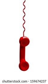 Red Phone Hanging Isolated On White Background.