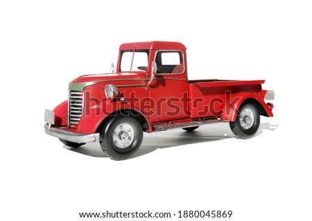 Red Pick Up Truck. Vintage Red Pick Up Truck. Isolated on white. Room for text. Antique truck on white with shadows. 