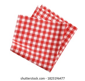 Red Picnic Checkered Folded Towel Isolated On White.Food Decoration Element.Checked Cloth.