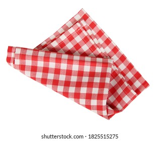 Red Picnic Checkered Folded Towel Isolated On White.Food Decoration Element.Checked Cloth.