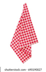 Red Picnic Cloth Checkered Towel Isolated.Decorative Cotton Kitchen Gingham Napkin.