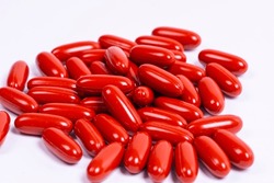 Red Pill Capsules Isolated. Red Medical Pills.