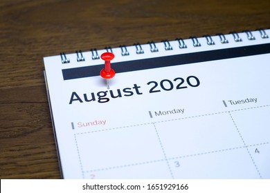 A Red Pin On August 2020 Calendar