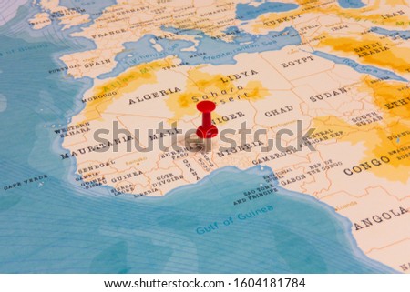 A Red Pin on Benin of the World Map
