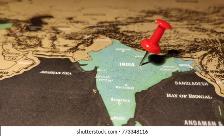 The Red Pin On The Map Of India.