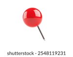 Red pin push pin isolated on white background