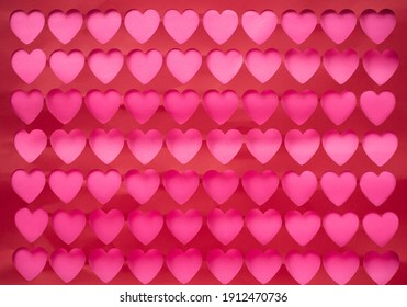 Red And Pink Hearts Background. Holiday Abstract Valentine's Day Background