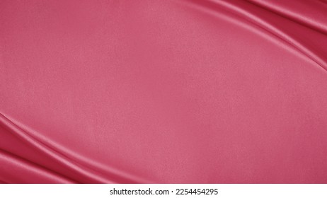 Red pink silk satin. Viva magenta color. Trend 2023. Draped fabric. Elegant background with space for design. Flat lay, table top view. Template. Valentine, Mother's Day, Birthday, romantic. Stock Photo