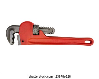 Red pipe wrench isolated on white background 