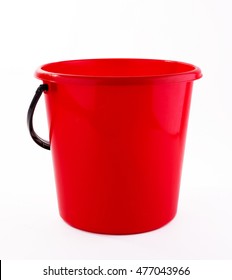Red  Plastic Bucket  On White Background