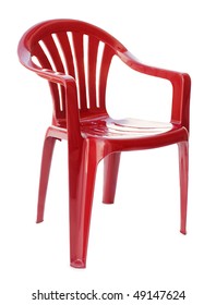 Red Plastic Chair On A White Background