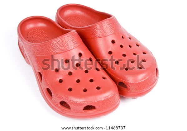 Red Plastic Clogs Isolated On White Stock Photo (Edit Now) 11468737