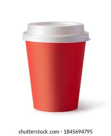 Red Plastic Coffee Cup, Isolated On White Background