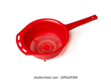 Red Plastic Colander Isolated On White