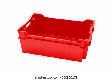 Red Plastic Crate Isolated On White Background