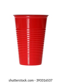 Red Plastic Cup Isolated On White.