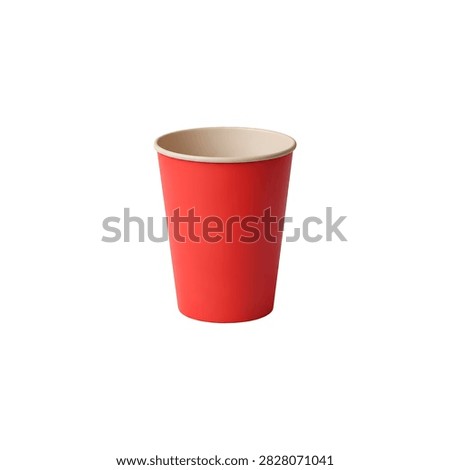 Red plastic cup with smooth glossy finish and slight indentation at the base on white background