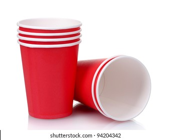 Red Plastic Cups Isolated On White