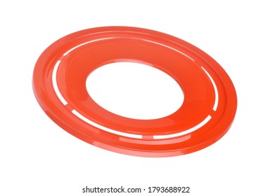 Red Plastic Flying Disk  Isolated On White