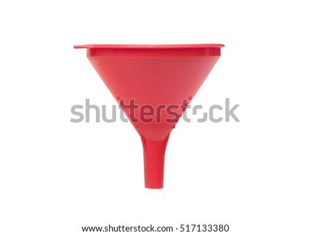 A red plastic funnel