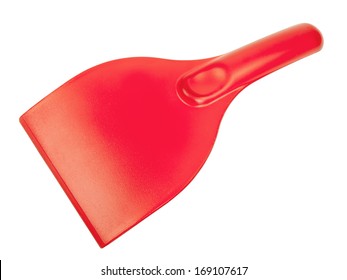 Red Plastic Ice Scraper Isolated On White Background