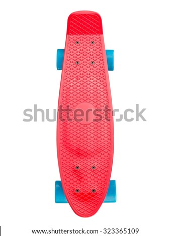 Red plastic skateboard, top view