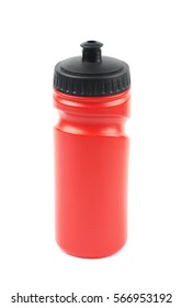 Red Plastic Sport Water Bottle Isolated Over The White Background