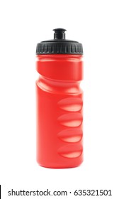 Red Plastic Sport Water Bottle Isolated Over The White Background