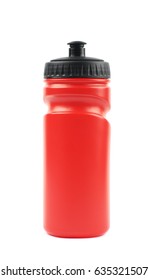 Red Plastic Sport Water Bottle Isolated Over The White Background