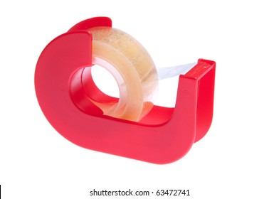 Red Plastic Tape Dispenser Isolated On White Background