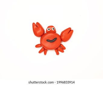 Red Plasticine Crab On A White Background