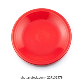 Red Plate Isolated On White Background.