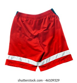 Red Polyester Nylon Red Basketball Sportswear Shorts Isolated On White Background.