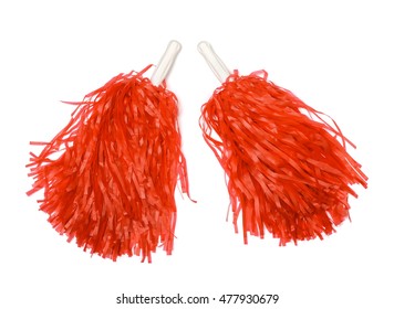 Red pom poms isolated on white