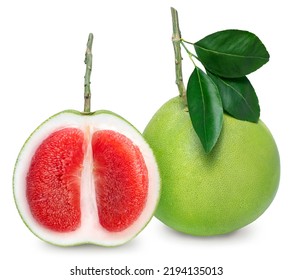 Red Pomelo isolated on white background, Fresh Red Pomelo citrus fruit on white background with work path.