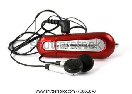 red portable music player on white background